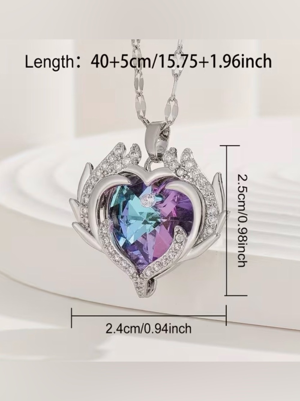 Heart of the Ocean Silver Heart Pendant Necklace with Blue-Purple Crystal - Picture 3 of 11